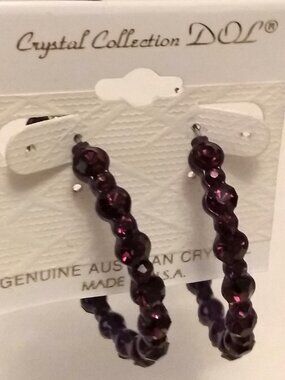 New VTG Crystal Collection DOL Genuine Purple Austrian Crystal Hoop Earrings